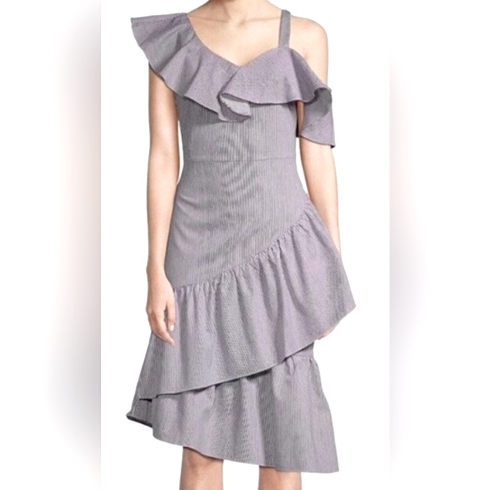 Lea & Viola black and white striped ruffle dress